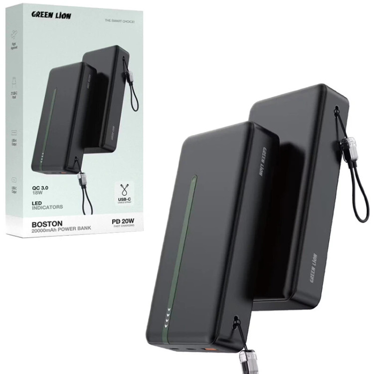 پاور بانک فست شارژ گرین لاین Boston GL-PX34 GNBOS20KPBBK QC3.0 PD 20W ظرفیت 20000 میلی آمپر ساعت
