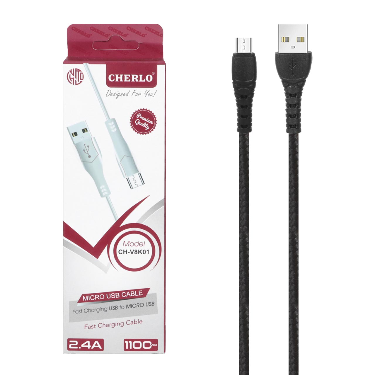 کابل شارژ کنفی 1.1 متری فست اندروید CHERLO مدل V8-K01 - مشکی - SMO (t)