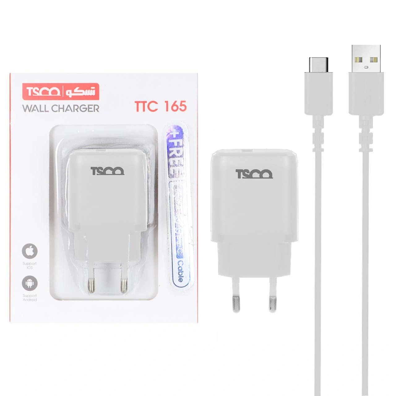 شارژر دیواری تک پورت TSCO مدل TTC 165 10W همراه با کابل شارژ TYPE-C - سفید (گارانتی 12 ماهه تسکو)